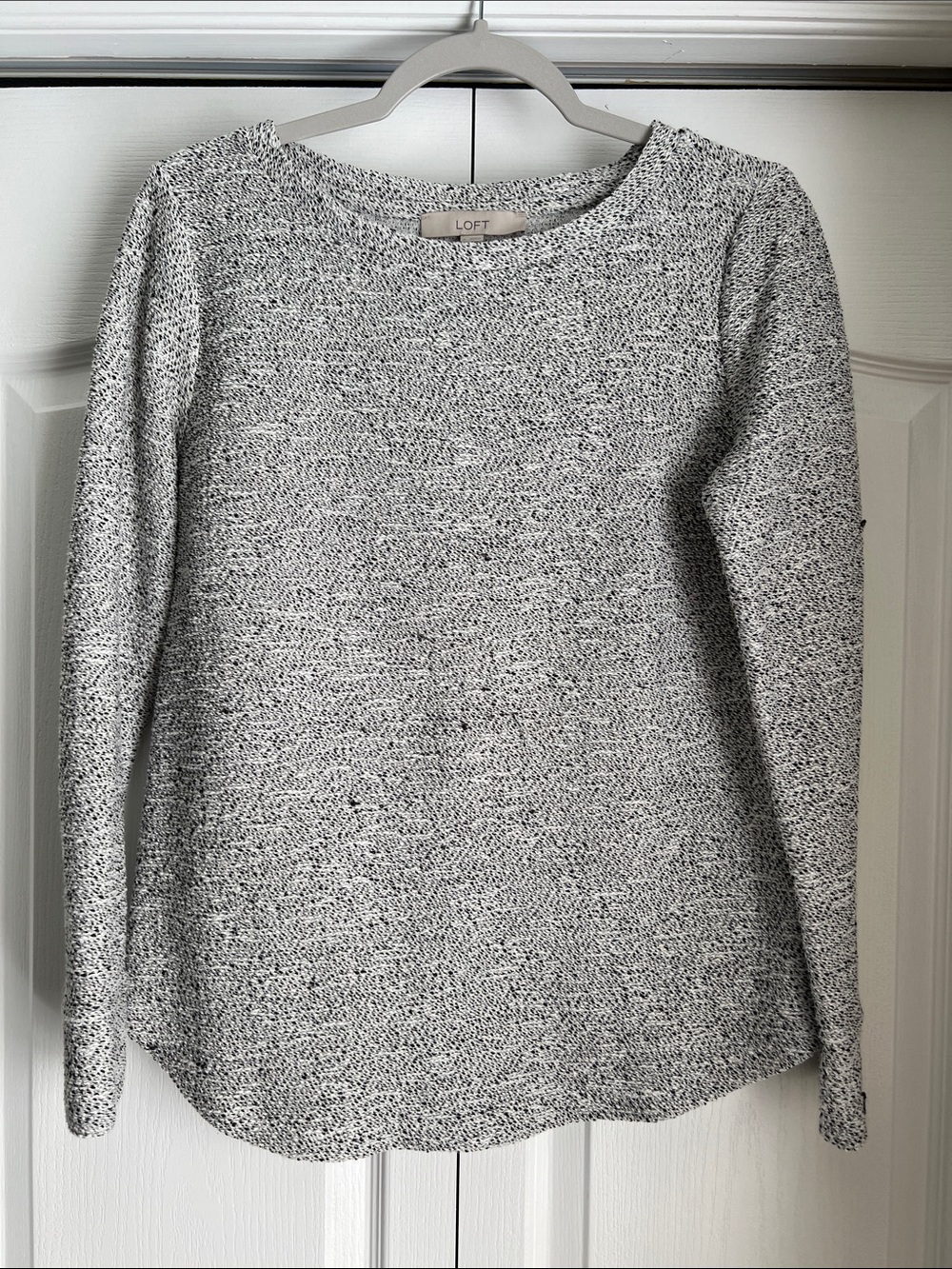 LOFT Marbled Black and White Crewneck Sweater